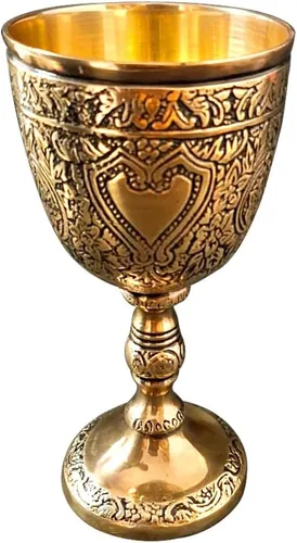 Cáliz vintage de latón macizo, copa de vino con rey romano dorado, Arturo, copa de vino renacentista, medieval, regalo único (latón antiguo, 5.1 fl