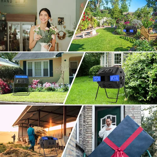 Vista 5 de SQUEEZE master Contenedor grande de compost, giratorio para jardín al aire libre con termómetro, medición automática de temperatura, marco de acero
