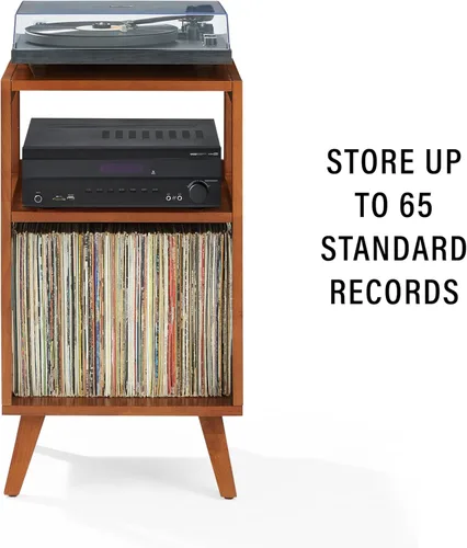 Vista 6 de Crosley Furniture Asheville Mid-Century Modern Media Console - Soporte para tocadiscos, almacenamiento para discos de vinilo, nogal