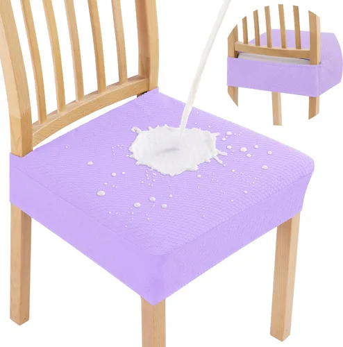 Vista 26 de Smiry Juego de 8 fundas de asiento impermeables para sillas de comedor, tela jacquard elástica, extraíble y lavable, fundas protectoras de asiento