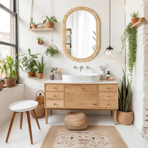 Vista 5 de Barnyard Designs - Espejo de baño de ratán – Estilo rústico de granja, marco de mimbre de ratán hecho a mano - Espejo boho para decoración de pared