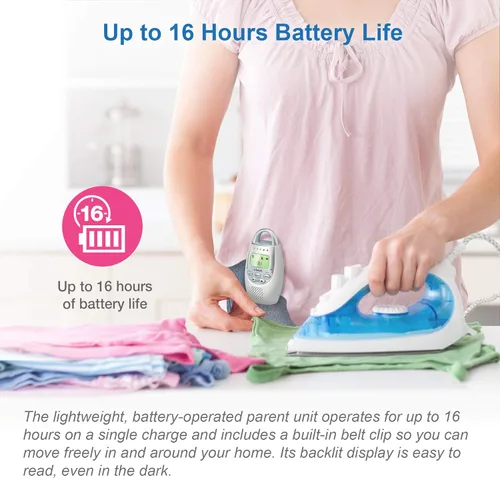 Vista 3 de Monitor para bebés de audio digital VTech Communications Safe and Sound, Monitor con una unidad para padres, Blanco/Plateado