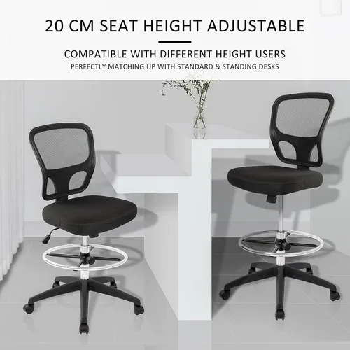 Vista 4 de HYLONE Sillas de oficina ergonómicas, silla de dibujo de oficina, silla de taburete rodante, silla de escritorio de pie sin brazos con reposapiés