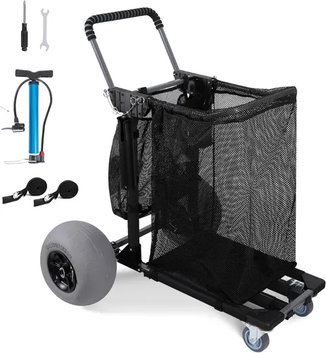 Carrito de playa Carro de pesca plegable con ruedas de globo de 12 pulgadas para arena todo terreno