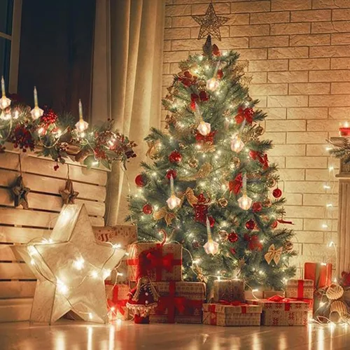 Vista 7 de Juego de luces doradas de burbujas de Navidad, paquete de 2 tiras de luces de Navidad vintage de 11 pies con 7 bombillas de burbujas doradas