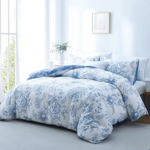 Vista 2 de BOLINLIVING Funda de edredón tamaño individual, juego de funda de edredón con flores para niños con fundas de almohada, juego de ropa de cama floral