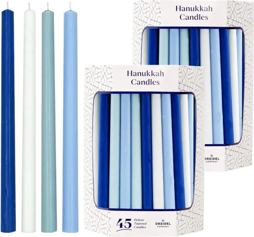 Vista 14 de 2 paquetes de velas de menorá de Janucá de lujo azules y blancas con forma de cono para las 8 noches de Janucá, tiempo de combustión de 45 minutos