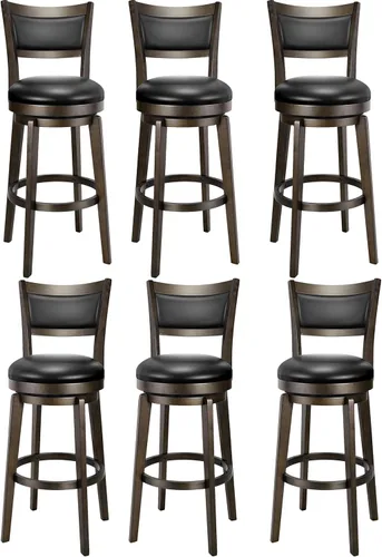 Vista 19 de PrimeZone Juego de 2 taburetes de bar giratorios, altura extra alta de barra de 34 pulgadas, taburetes de bar de cuero sintético negro con respaldo