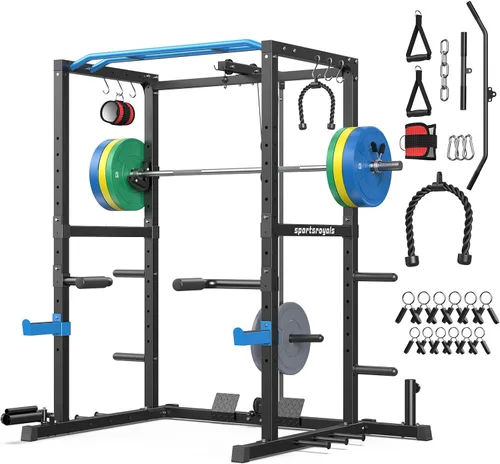 Vista 14 de Sportsroyals Jaula de Potencia, Rack de Potencia Multifuncional de 1600 libras con Sistema de Cruce de Cable Ajustable y Más Accesorios