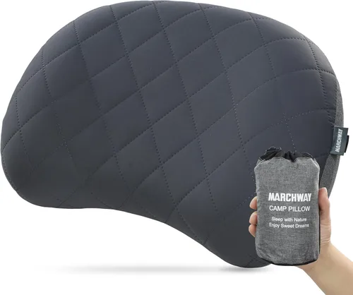 Vista 8 de MARCHWAY Almohada de acampada ultraligera inflable con funda lavable suave, almohada de aire portátil y compresible compacta para dormir al aire