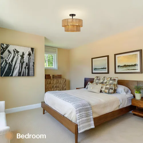 Vista 5 de Lámpara de Techo Bohemia de 15.7'', Montaje en Techo, Lámpara de Techo Semi-Empotrada de Cuerda de Cáñamo Costero, Lámpara de Ratán de 3 Luces