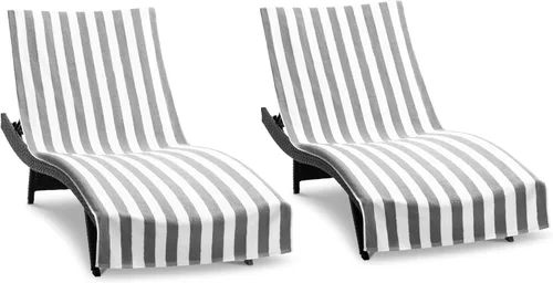 Vista 17 de Arkwright California Chaise Lounge Cover - Paquete de 2 - Toalla Cabana de Algodón Suave a Rayas con Portabolsillos para Silla de Playa, Piscina