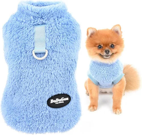 SMALLLEE_LUCKY_STORE Suéter de forro polar Sherpa para mascotas, suéter de cuello alto con anillo en D, sudadera suave para perros pequeños, gatos,