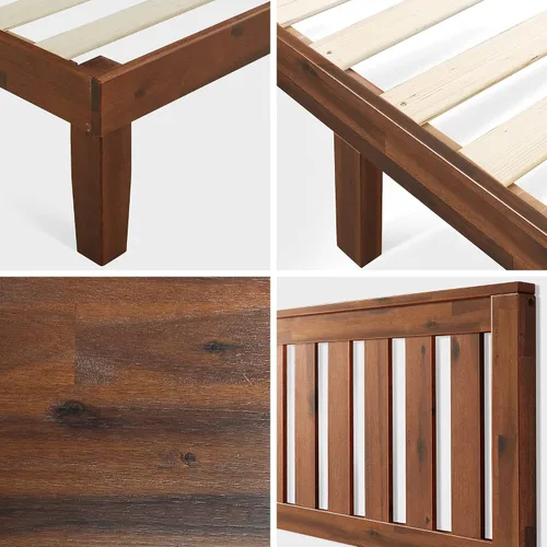 Vista 5 de Zinus cama con plataforma de madera maciza con cabecero de 12 pulgadas / Sin necesidad de resorte de caja / Soporte con listón de madera / Acabado