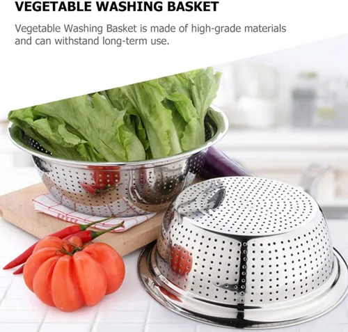 Vista 5 de COHEALI Stainless Steel Rice Strainer Capacity Metal Drain Basket Vegetable Washing Basin Kitchen Strainer for Fruits and Dishes
