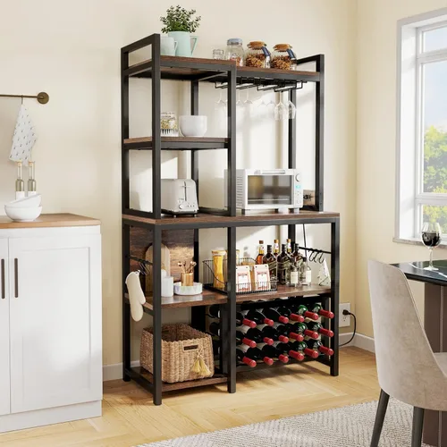 Vista 36 de YITAHOME Soporte de cocina para microondas con estante para vino, estante para vino, estantes de almacenamiento pequeños para botellas de licor