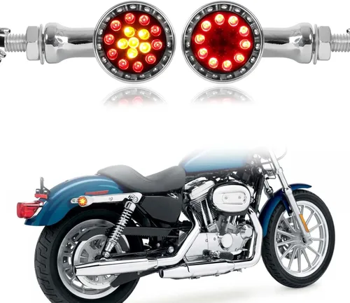 Vista 14 de 2 luces LED de color negro 15 para motocicleta, luz de freno, intermitente, luz ámbar para Harley Honda Chopper, luz ámbar