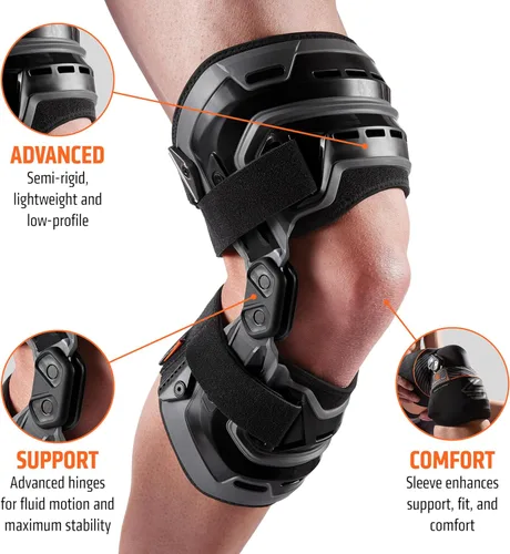 Vista 2 de Rodillera Shock Doctor Bionic con manga de compresión. Soporte lateral articulado BIO-LOGIX para inestabilidades, ligamentos, LCA, LCC, LCP, lesión