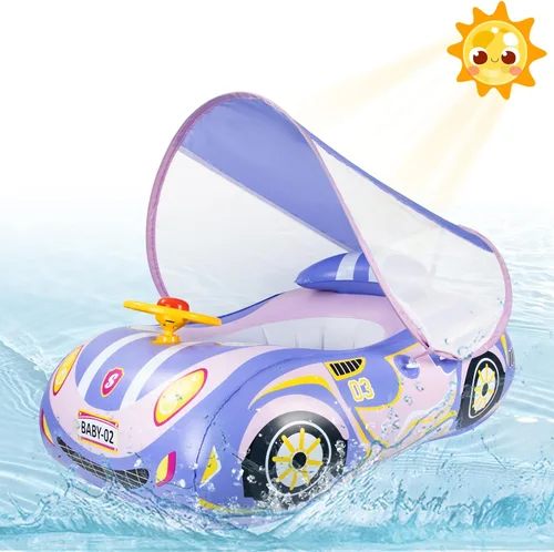 Baby Pool Float with Canopy: Baby Floats for Infants Toddler 6-48 Months Qoosea Swimming Floaties with UPF50+ Sun Protection & Toy Play Steering