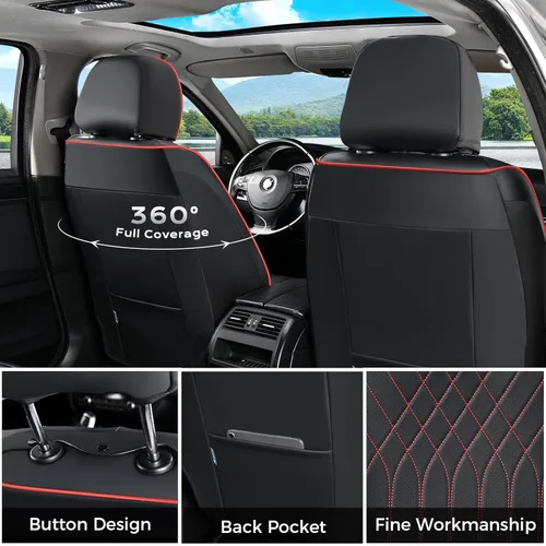 Vista 4 de FLORICH Juego completo de fundas de asiento de automóvil, fundas de asiento de cuero para automóviles, protector de asiento de automóvil