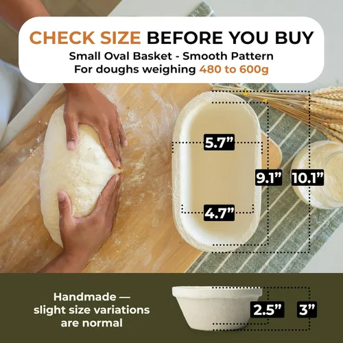 Vista 4 de Bulka Cesta pequeña ovalada de 500g Banneton para pan, de pulpa de madera prensada Brotform - Cesta Banneton Batard para masa madre, antiadherente