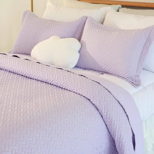 Vista 7 de Cmfshape Juego de colcha de 3 piezas tamaño Queen, juego de edredón clásico con costuras geométricas, juego de funda de cama de microfibra suave