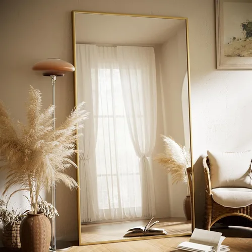 Vista 15 de VooBang Espejo de longitud completa, espejo de piso de 21 x 57 pulgadas con soporte, marco de aleación de aluminio, espejo de cuerpo completo