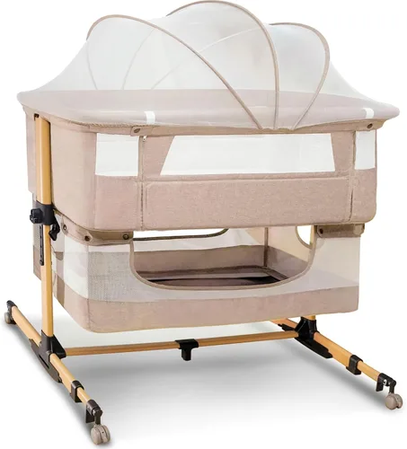 Vista 10 de Cuna 4-en-1 para bebé cutebeams, cuna para colocar junto a la cama, cuna mecedora, corralito para bebé, con colchón y mosquitero, cesta