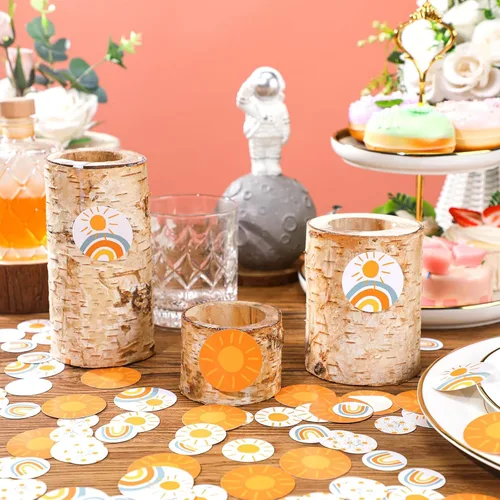 Vista 4 de Jenaai 400 piezas Here Comes The Son Baby Shower Confeti Boho Sunny Dots Confeti Boy Mesa de cumpleaños Papel disperso Sunshine Baby Shower