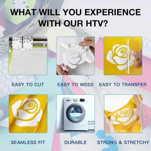 Vista 3 de HTVRONT Rollos de vinilo de transferencia de calor, paquete de 2 unidades de 12 pulgadas x 80 pies HTV en blanco y negro para camisetas, vinilo