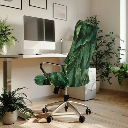 Vista 3 de Green Leaf - Fundas para sillas de oficina en casa, fundas elásticas para sillas de escritorio de computadora, respaldo alto, universales, fundas