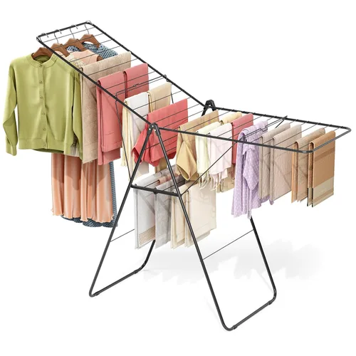 Vista 7 de APEXCHASER Tendedero plegable de gran tamaño con cubierta de pie en forma de L, altura ajustable, estante de lavandería multibarra, uso