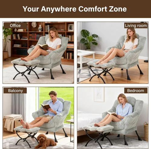 Vista 70 de Welnow Silla Lazy con otomana, moderna silla de descanso con reposabrazos y un bolsillo lateral, sillón para sofá de ocio, sillón de lectura