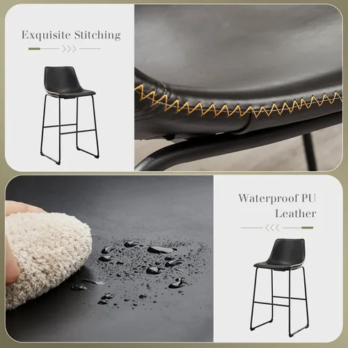 Vista 4 de DUMOS Bar Stools Set of 2, Leather Barstools Counter Height Dining Room Chairs, Kitchen Island Modern Bar Stools with Back, 30 inch Counter Stool