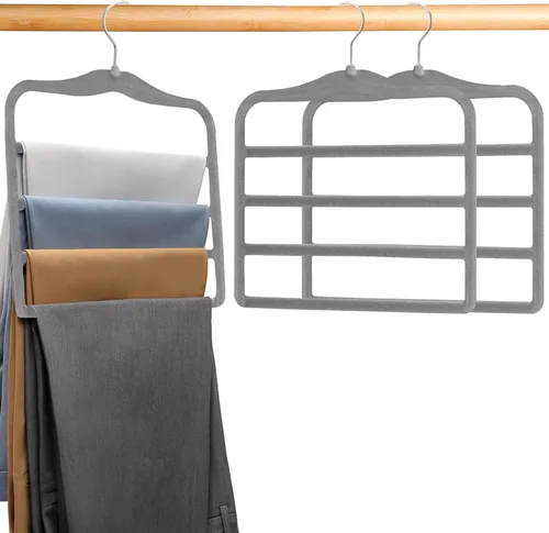 Vista 8 de Organizadores y almacenamiento de armario, perchas mágicas para pantalones que ahorran espacio, perchas para faldas de 4 niveles, perchas para jeans