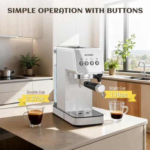 Vista 4 de Máquina de café expreso con espumador de leche de vapor, cafetera espresso profesional de 20 bares para café con leche y capuchino, control de 1