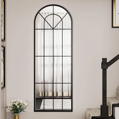 Vista 26 de Degfig - Espejo arqueado de longitud completa, espejo de pie de 64 x 21 pulgadas, espejos de cuerpo completo con soporte para sala de estar, Negro