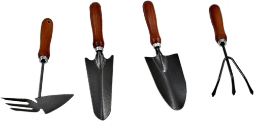 Vista 9 de UKCOCO 1set Mini Stoving Varnish Shovel Set Durable Iron Spade Planting Tool with Handle for Gardening for Transplanting and Cultivating Flowers 4pcs