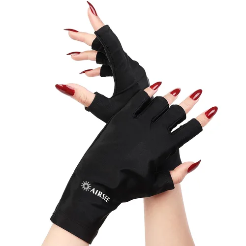 AIRSEE Guantes de protección UV UPF 50+ de alta calidad para manicura de gel, diseño sin dedos para uso profesional solón y doméstico, anti UVA/UVB,