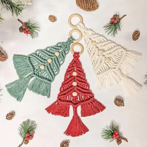 Vista 2 de Aphmeir Kit de macramé para árbol de Navidad, paquete de 3 unidades de árbol tejido de macramé de Navidad, kits de bricolaje para principiantes