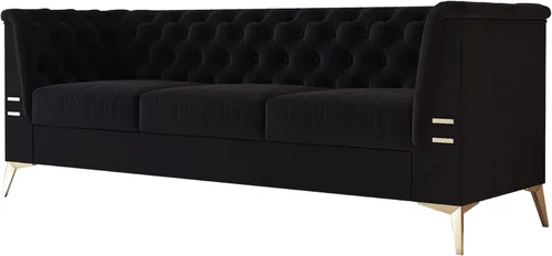 Vista 26 de Sofá moderno de terciopelo de 85.63 pulgadas con patas de metal dorado, tapizado grande de mediados de siglo, moderno, cómodo, sofás de 3 plazas