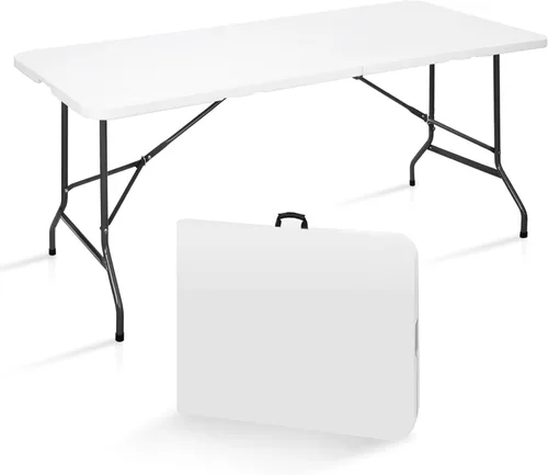Vista 8 de SUPER DEAL Mesa plegable de 91 cm cuadrados, mesa de cartas portátil de plástico para interior y exterior, mesa resistente plegable a la mitad