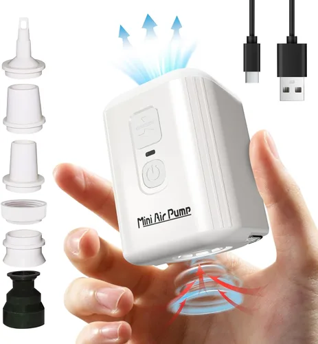 Vista 10 de Portable Air Pump for Inflatables: Mini Air Pump with 1600mAh Battery & Camping Light - Rechargeable Electric Pump for Vacuum Storage Bags, Air