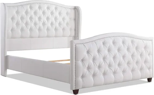 Vista 6 de Jennifer Taylor Home - Juego de cama Marcella, tapizado, con cabecera con paneles laterales, tamaño Queen, poliéster blanco brillante