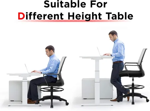 Vista 13 de Silla de redacción alta para oficina, silla de escritorio ergonómica de malla con respaldo medio con anillo de pie ajustable para escritorio Negro