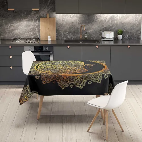 Vista 2 de Mantel de mandala Redondo para Mesa De 4 Sillas, color gris carbón, mantel de picnic, impermeable, a prueba de polvo, 60 x 60 pulgadas