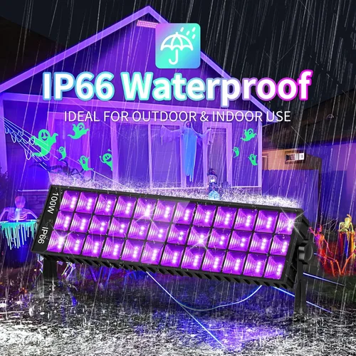 Vista 4 de Barra de luz negra de 100 W IP66 impermeable, luz negra LED con enchufe+interruptor+cable de 6 pies, luces negras para interiores y exteriores, luz