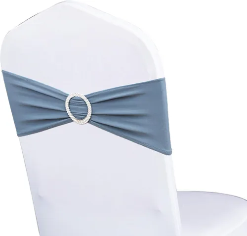 Vista 26 de Bandas elásticas de elastano para silla, color azul real, paquete de 50 unidades para bodas, bandas elásticas para sillas con hebilla deslizante