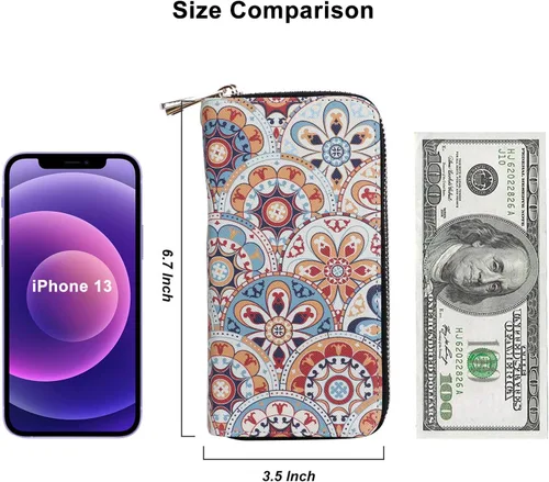 Vista 6 de Cartera de teléfono celular para mujer con doble cremallera y correa de muñeca extraíble