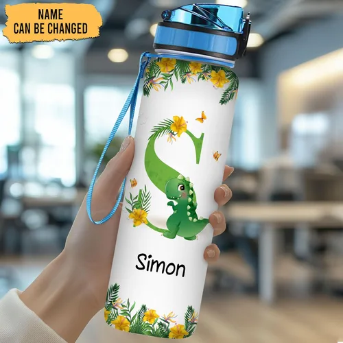 Vista 2 de Hyturtle Botella de agua motivacional personalizada para amantes de los dinosaurios, 32 onzas, 1 litro, botella de agua con nombre personalizado
